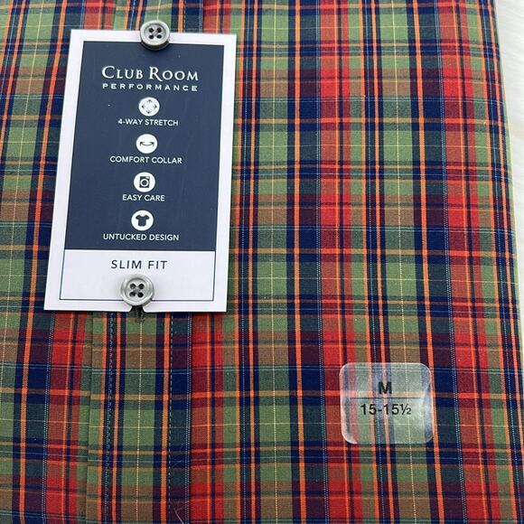 Club Room Performance Slim Fit Long Sleeve - Green/Red Plaid - Medium - NWT - Picture 2 of 4